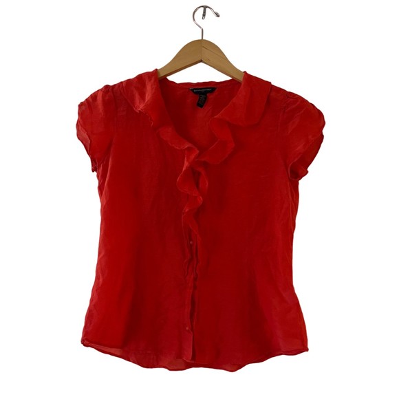 Banana Republic Tops - Banana Republic Silk Blend Ruffle Blouse S Small Flutter Split Sleeve Button Up